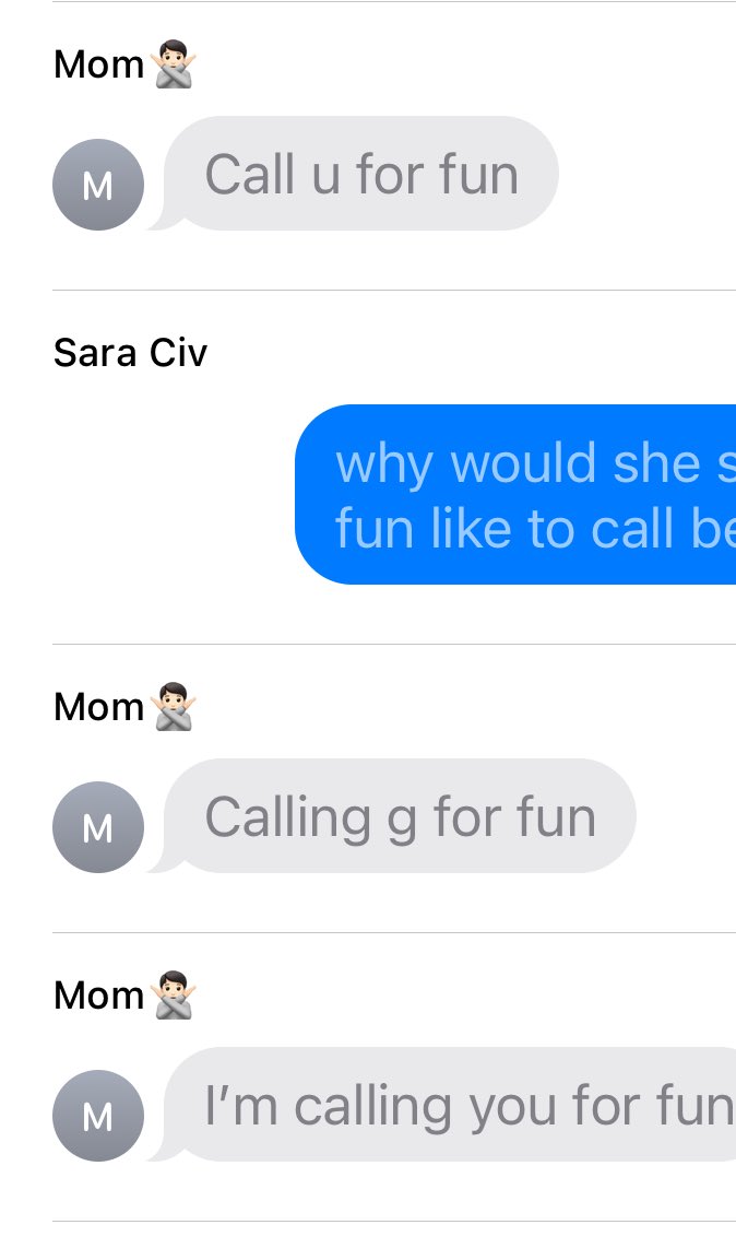 when my dad died i got a message from my aunt saying “can i call you” and now my mommy texts me “can i call you for fun” before she calls me every time lol it’s really sweet