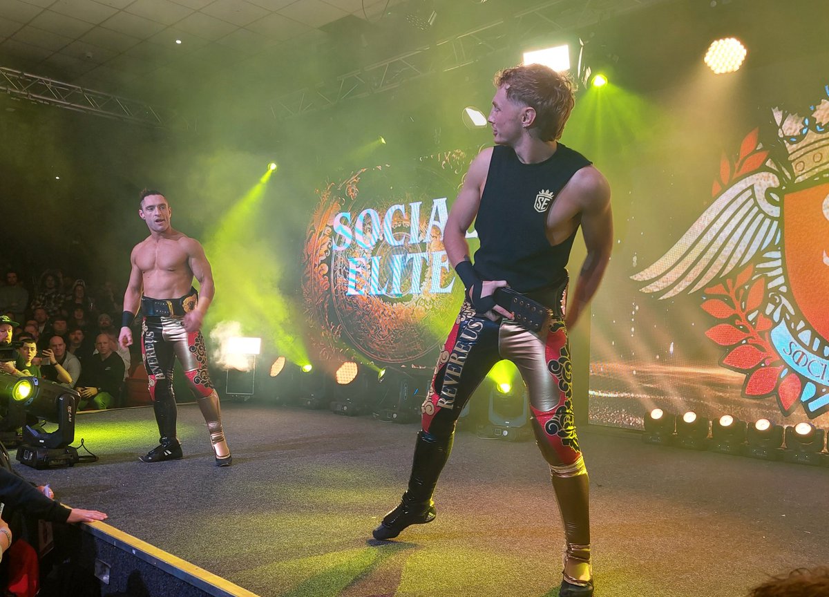 SecondRowCF's tweet photo. A lot will be said about @FinnBalor and @jd_mcdonagh in @OTT_wrestling tonight.

But I wanna give #SocialElite their flowers. What a banger they gave us. @BullettSmyth and #Maxer ARE the best tag team in Europe. Seamless in the ring. Absolute perfection. I couldn't stop smiling. https://t.co/cjq7MAmjQx