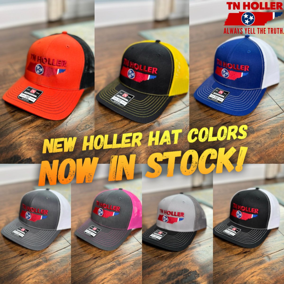 TheTNHoller's tweet photo. 🧢 New Holler Hat Colors now in stock! ⚡️ 

We survive on (and deeply appreciate) your support, chip in a few bucks monthly to help keep us going and grab a Holler Hat here: https://t.co/VAeyGvvZh9 https://t.co/6zPrXCOOUo
