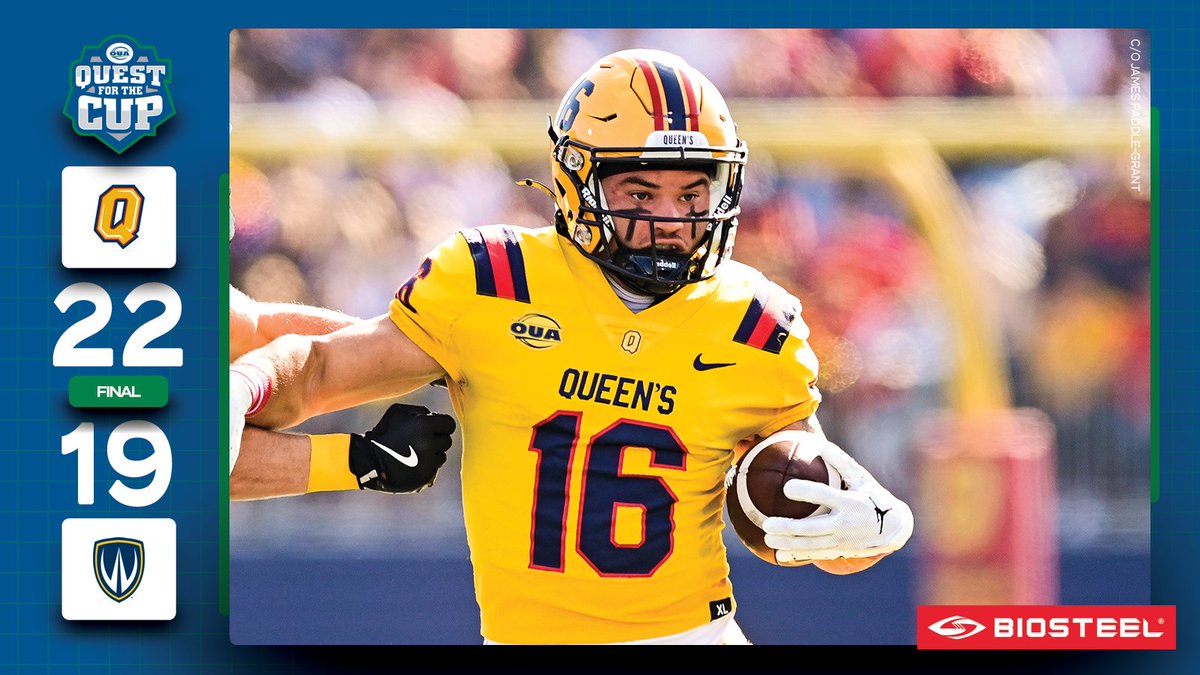 In the dying seconds of the fourth frame <a href="/queensgaels/">Queen's Gaels</a> scores a 39-yard touchdown and completes the two point conversion to take the lead and ultimately the win.🏈

#QuestForTheCup  | <a href="/BioSteelSports/">BioSteel</a>