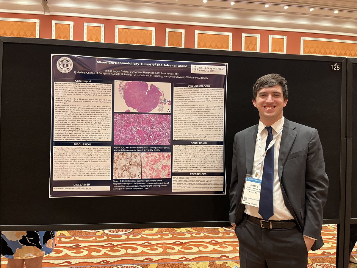 Congratulations to one of our fantastic MCG medical students, Logan Ballard, and our second year pathology resident, Amara Hendricks, MD on their poster presentation at #CAP24.  

#pathology #residency