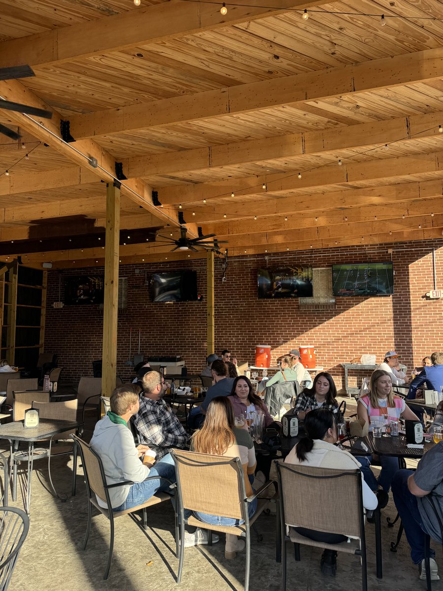 A beautiful day for local beer and some football on a patio. <a href="/HeavyRiffBeer/">Heavy Riff Brewing</a> in Dogtown is just the spot!