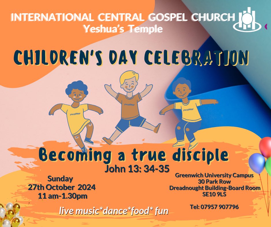 icgc_yet's tweet photo. 🎉Come and join us as we celebrate a day that is dedicated to the children of Yeshua’s Tenple church.

We will be celebrating our future leaders, innovators, influencers, and boundless optimism of our children

#icgc_yet
#greenwichcommunity #ChildrensDay #sundayschool #int_gospel https://t.co/UrSQu5N11I