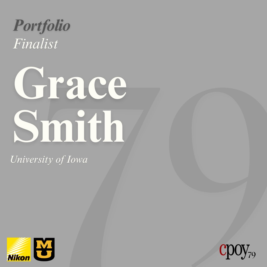 CollegePhotog's tweet photo. Congratulations to our 78th Runner-Up College Photographer of the Year, Grace Smith, from the University of Iowa, who has been named a Finalist in the Portfolio category. #CPOY78 https://t.co/lUyQeWQewl