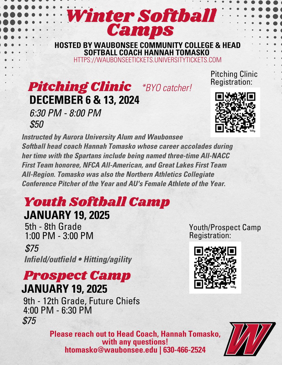 Our winter camps are quickly approaching! Don’t miss out on a chance to sharpen your skills and enhance your knowledge! See you there💪🏻 

Registration link: waubonseetickets.universitytickets.com