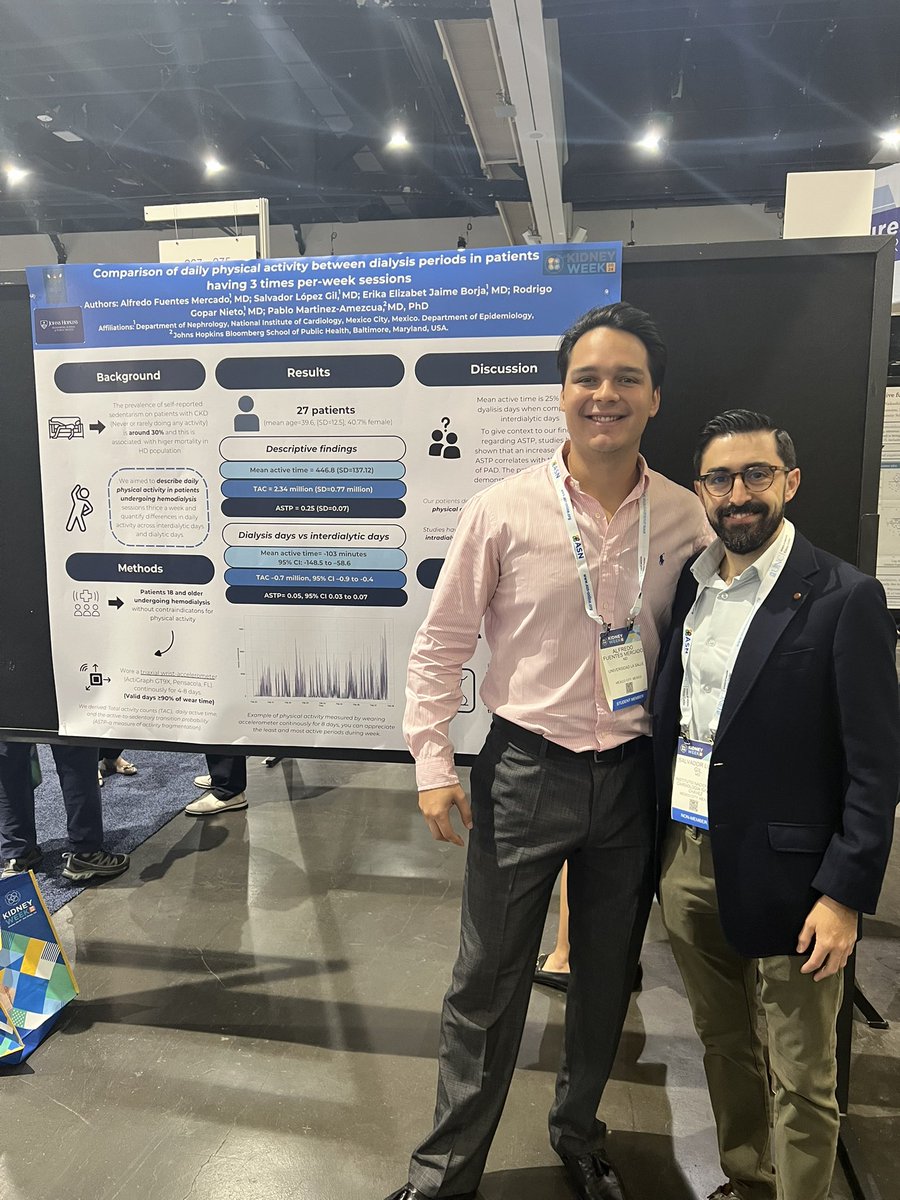 Amazing experience at Kidney Week 2024 thanks to the team and especially to my mentor for this great opportunity! 
Looking forward to investigate more on physical activity and QoL on HD patients
<a href="/salvadorlgil/">Salvador López Gil</a> <a href="/ErikaaBorja/">Erika</a> <a href="/pablov489/">Pablo Martinez Amezcua</a> <a href="/rodrigogopar/">Rodrigo Gopar</a>