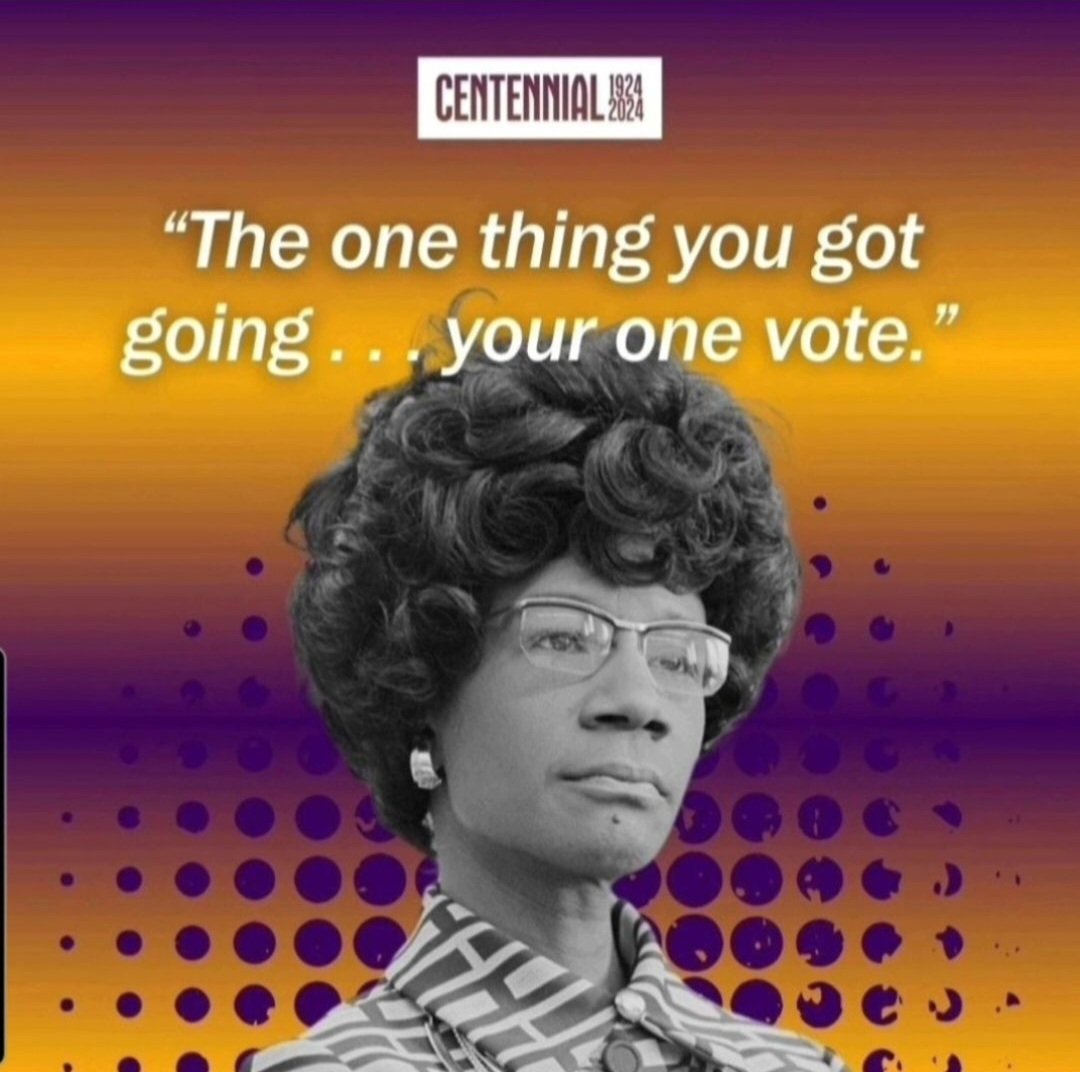Shirley Chisholm Cultural Institute (@chisholmhistory) on Twitter photo 9 Days until Elections. She said it, and we'll keep saying it ."The one thing you've got going: your one vote." #shirleychisholm #chisholm100 #unboughtunbossed #vote #yourvoicematters | for voting info <a href="/WhenWeAllVote/">When We All Vote</a> 9 Days until Elections. She said it, and we'll keep saying it ."The one thing you've got going: your one vote." #shirleychisholm #chisholm100 #unboughtunbossed #vote #yourvoicematters | for voting info <a href="/WhenWeAllVote/">When We All Vote</a>