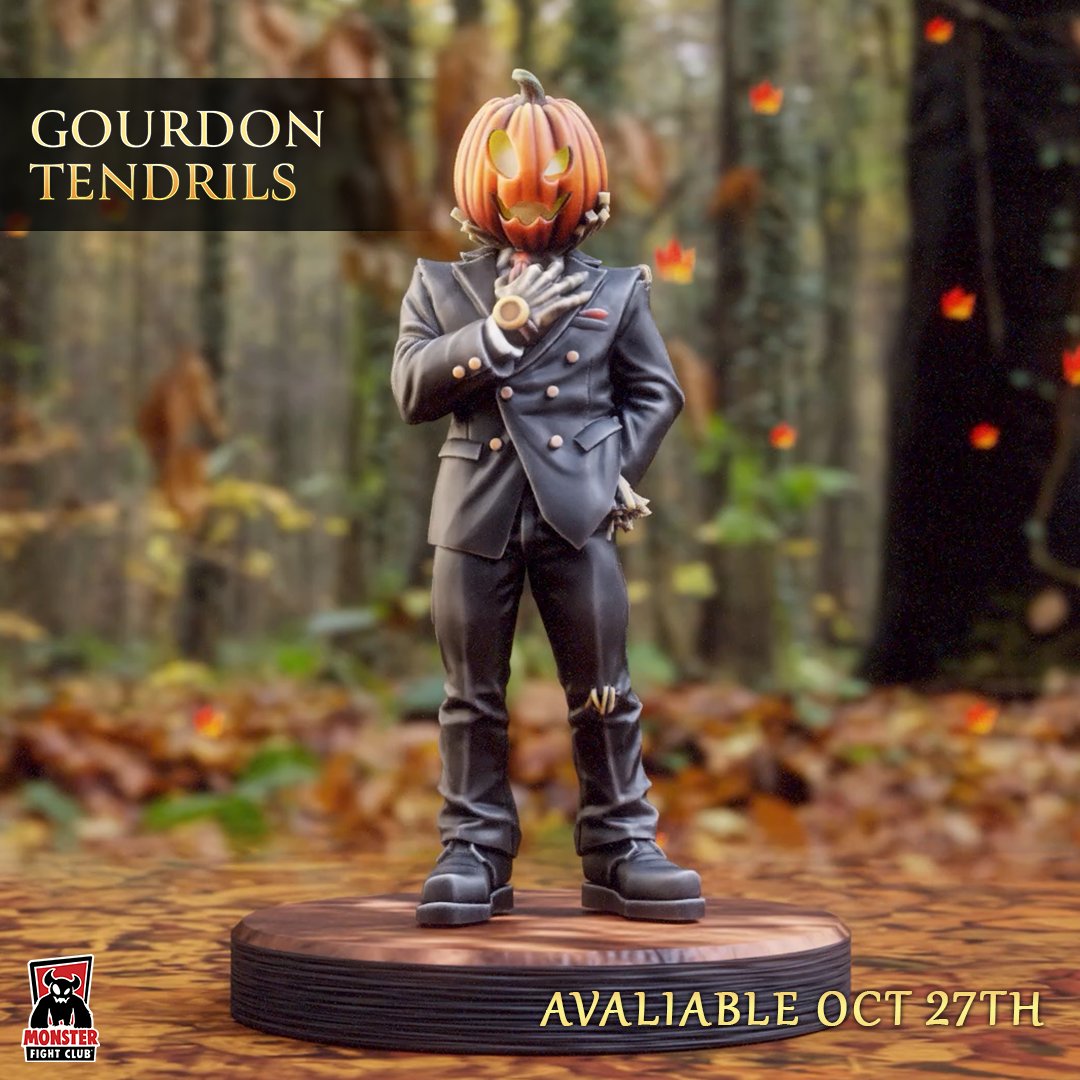 MonsterFight31's tweet photo. We have not one but TWO brand-new holiday models for everyone's game tables, which will be available starting tomorrow! 

Meet Gourdon Tendrils! Carved from a pumpkin by Beast and Russell, Gourdon isn’t just any new friend—he’s the embodiment of style and sophistication. With a sleek suit and a grin as sharp as his wits, Gourdon is the ultimate pumpkin-headed legend.

Then we have Cyber Krampus! He knows if you've been naughty or nice, Chooms. And it's time to get what you deserve. 

Both of these models come with Cyberpunk RED: Combat Zone character cards.
.
.
.
.
#monsterfightclub #tabletopgaming #rtalsoriangames #tabletopminiatures #combatzone #miniatures #ttrpg #cyberpunkred #cyberpunk2077 #cyberpunk2045 #cyberpunkredcombatzone #tabletoprpg #dungeonsanddragons #cyberpunkgame #tabletopgame #cyberpunkedgerunners #tabletopgamers #ttrpgcommunity #paintingminiatures #scalemodel #paintingminis #pathfinder #fantasy #cyberpunk2020 #batmanminiaturegame #marvelcrisisprotocol #fantasygaming #scalemodelling