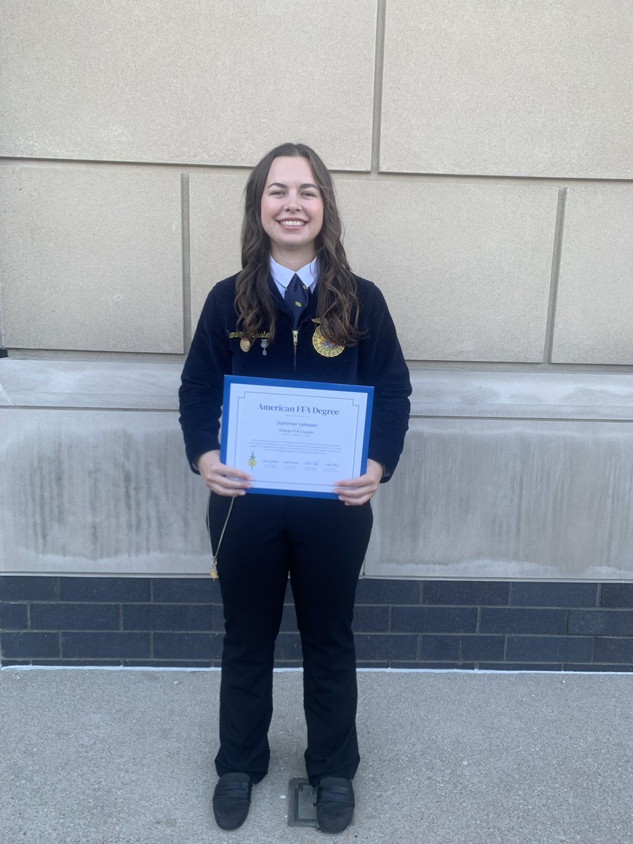 Congratulations to Summer Lehsten on earning her American FFA Degree today at the 97th FFA Convention!