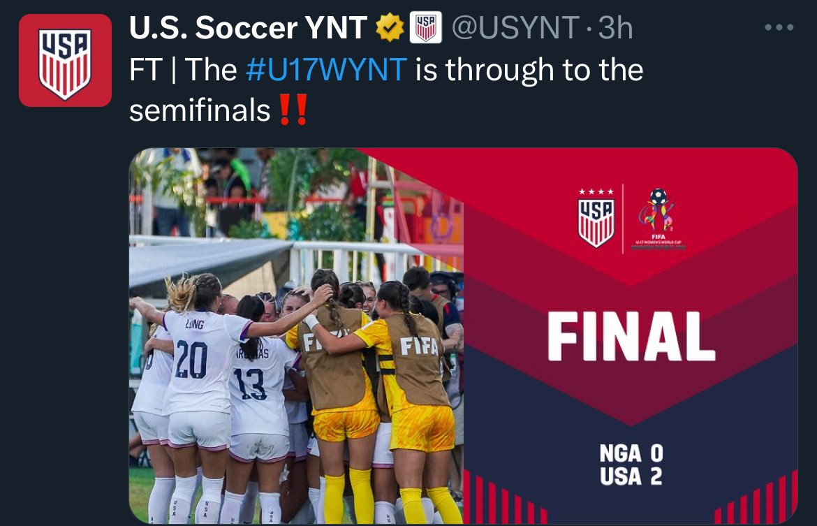 On to the semi final of the U17 WC. 🔴⚪️🔵⚽️🇺🇸