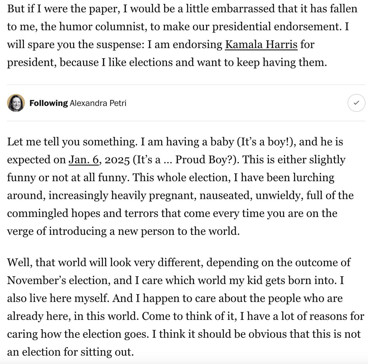 petridishes's tweet image. It has fallen to me, the humor columnist, to endorse Harris for president wapo.st/3UqHWRM