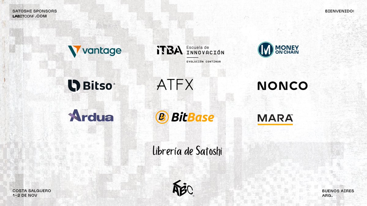 labitconf's tweet photo. ¡Conocé a más de nuestros Sponsors Satoshi! 🧡

Agradecemos a @vantagemarkets, @ITBA, @moneyonchainES, @Bitso, @Atfxglobal, @nonco_otc, Ardua, @BitBase_es, @MARAHoldings y @libdesatoshi por ser parte de la 12.ª edición de nuestra conferencia.

¡Juntos vamos a brindarles una experiencia única! 🚀