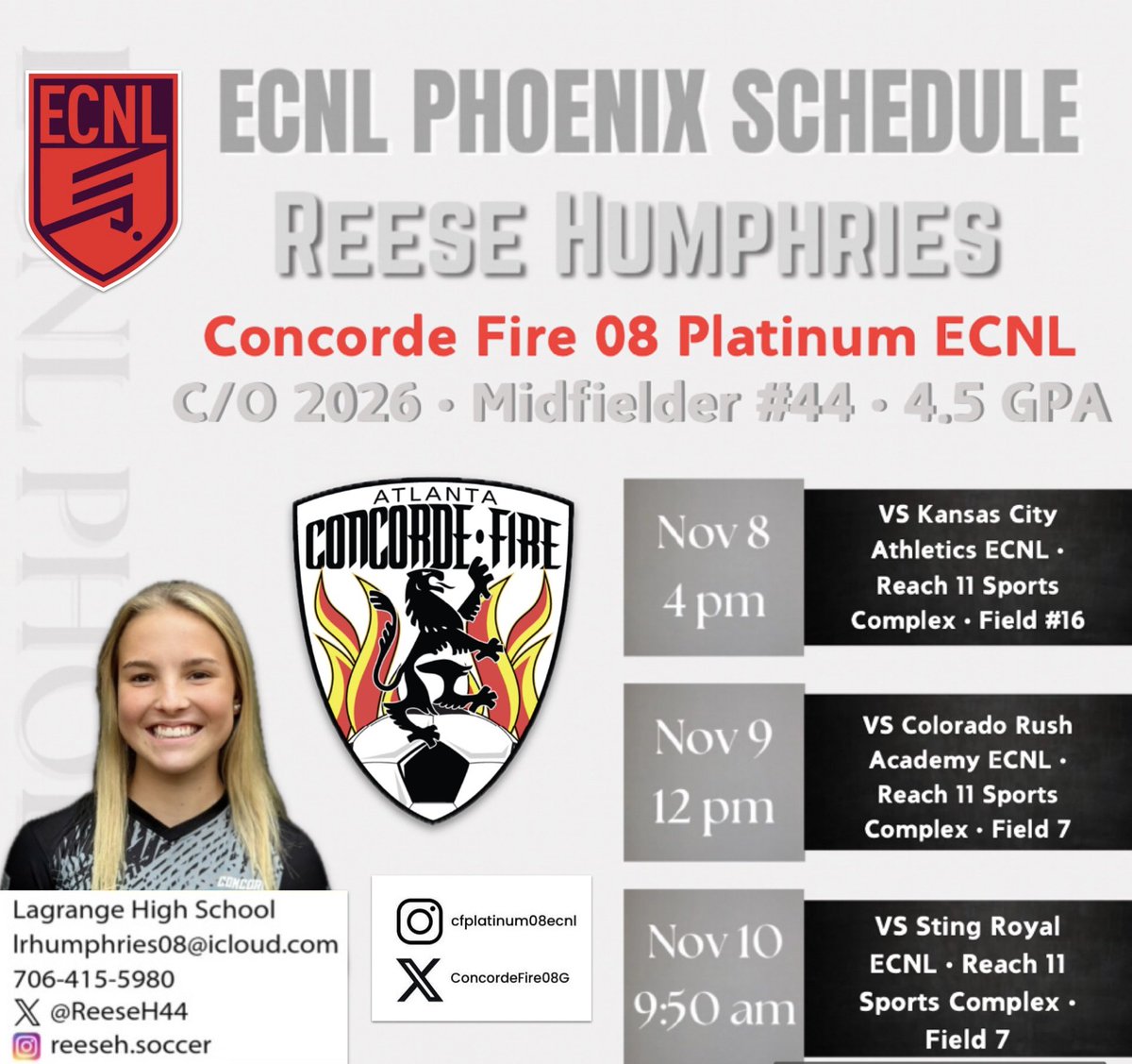 Reese Humphries (@reeseh44) on Twitter photo It’s getting close to that time!! Super pumped for ECNL Phoenix and all the competition that we will face! Let’s go fire!! 🔥🔥🔥
<a href="/PrepSoccer/">Prep Soccer ⚽️</a> <a href="/TopDrawerSoccer/">TopDrawerSoccer</a> <a href="/TheSoccerWire/">SoccerWire</a> <a href="/ImYouthSoccer/">ECNL/GA/Recruiting/College Soccer</a> <a href="/ECNLgirls/">ECNL Girls</a> <a href="/ECNLSoutheast/">ECNL Southeast Girls</a> It’s getting close to that time!! Super pumped for ECNL Phoenix and all the competition that we will face! Let’s go fire!! 🔥🔥🔥
<a href="/PrepSoccer/">Prep Soccer ⚽️</a> <a href="/TopDrawerSoccer/">TopDrawerSoccer</a> <a href="/TheSoccerWire/">SoccerWire</a> <a href="/ImYouthSoccer/">ECNL/GA/Recruiting/College Soccer</a> <a href="/ECNLgirls/">ECNL Girls</a> <a href="/ECNLSoutheast/">ECNL Southeast Girls</a>