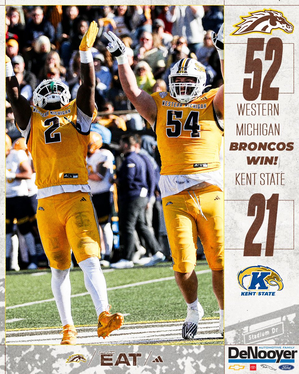 BRONCOS WIN!!! Western Michigan takes care of business on Homecoming to stay undefeated in <a href="/MACSports/">MACtion</a> play!

#EAT | #BroncosReign