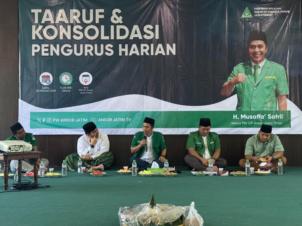 pwansorjatim's tweet photo. Taaruf dan Konsolidasi Pengurus Harian Pimpinan Wilayah Gerakan Pemuda Ansor Jawa Timur di Aula PW GP Ansor Jatim, Sabtu 26 Oktober 2024

Ansor Jatim Navigator Ansor Masa Depan https://t.co/PQvtBrcuUp