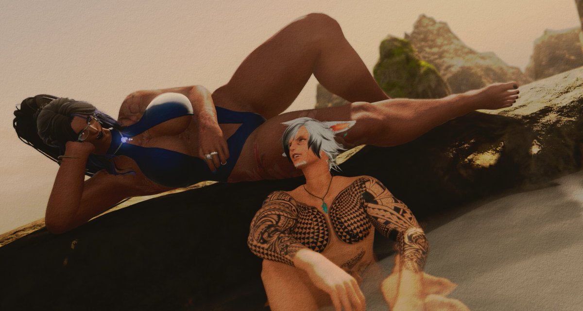 Hafgram's tweet photo. Relaxing by the water
(W/ @TentoriPoses) 

#roegadyn #miqote https://t.co/EQX7qFV1Up