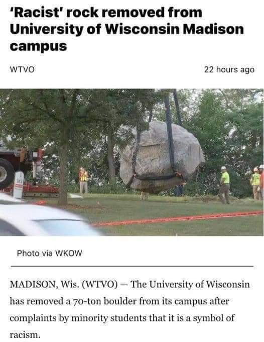 Sassafrass84 (@sassafrass_84) on Twitter photo Is this satire? How can a rock be racist? I'm so sick of constant racism talk. Is this satire? How can a rock be racist? I'm so sick of constant racism talk.