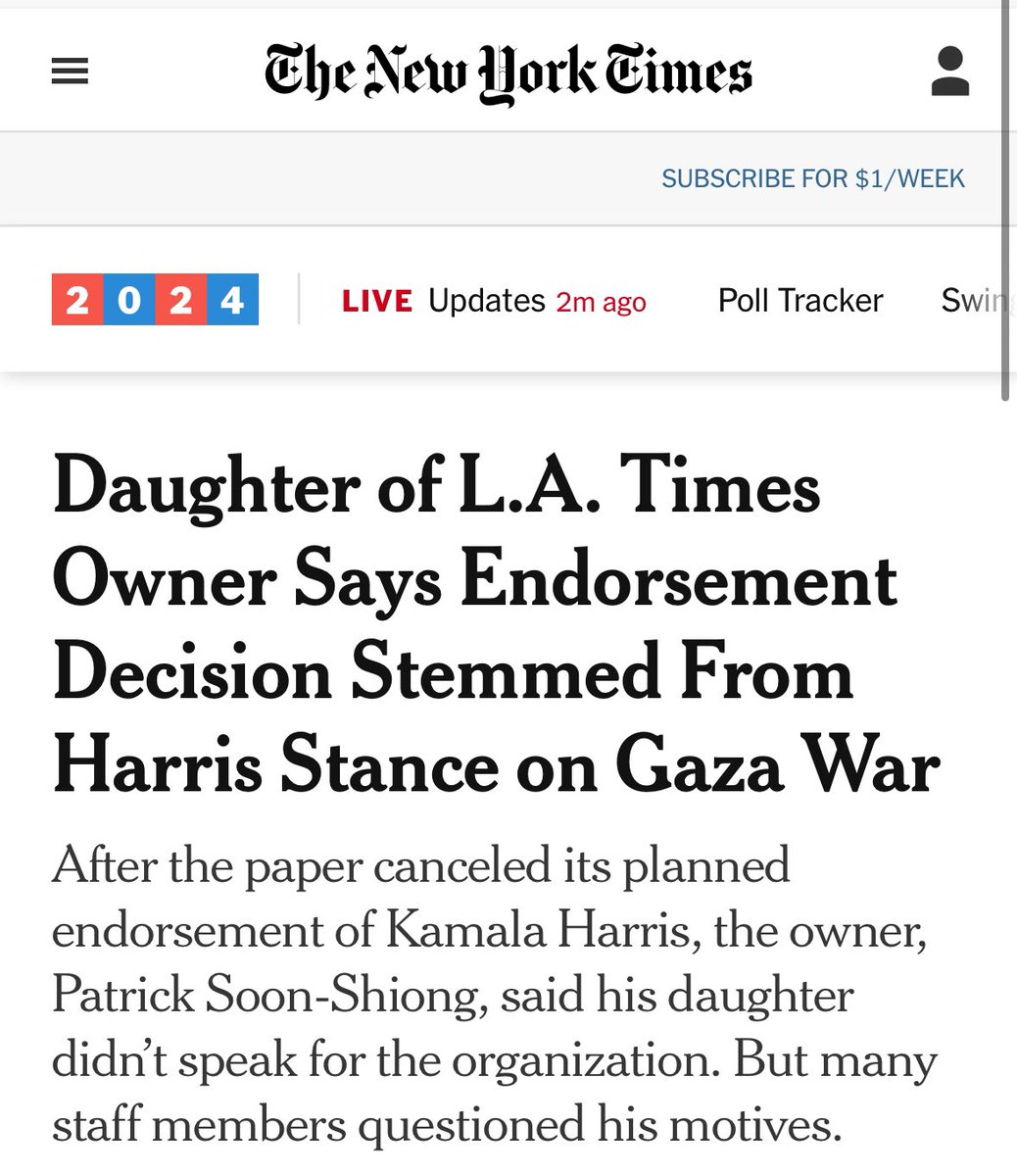 Kudos to the LA Times owner, Dr. Patrick Soon-Shiong, for withholding an endorsement over genocide. While many journalists are upset with this decision, the Biden-Harris admin is actively overseeing the targeting &amp; killing of Palestinian journalists &amp; the complete annihilation of