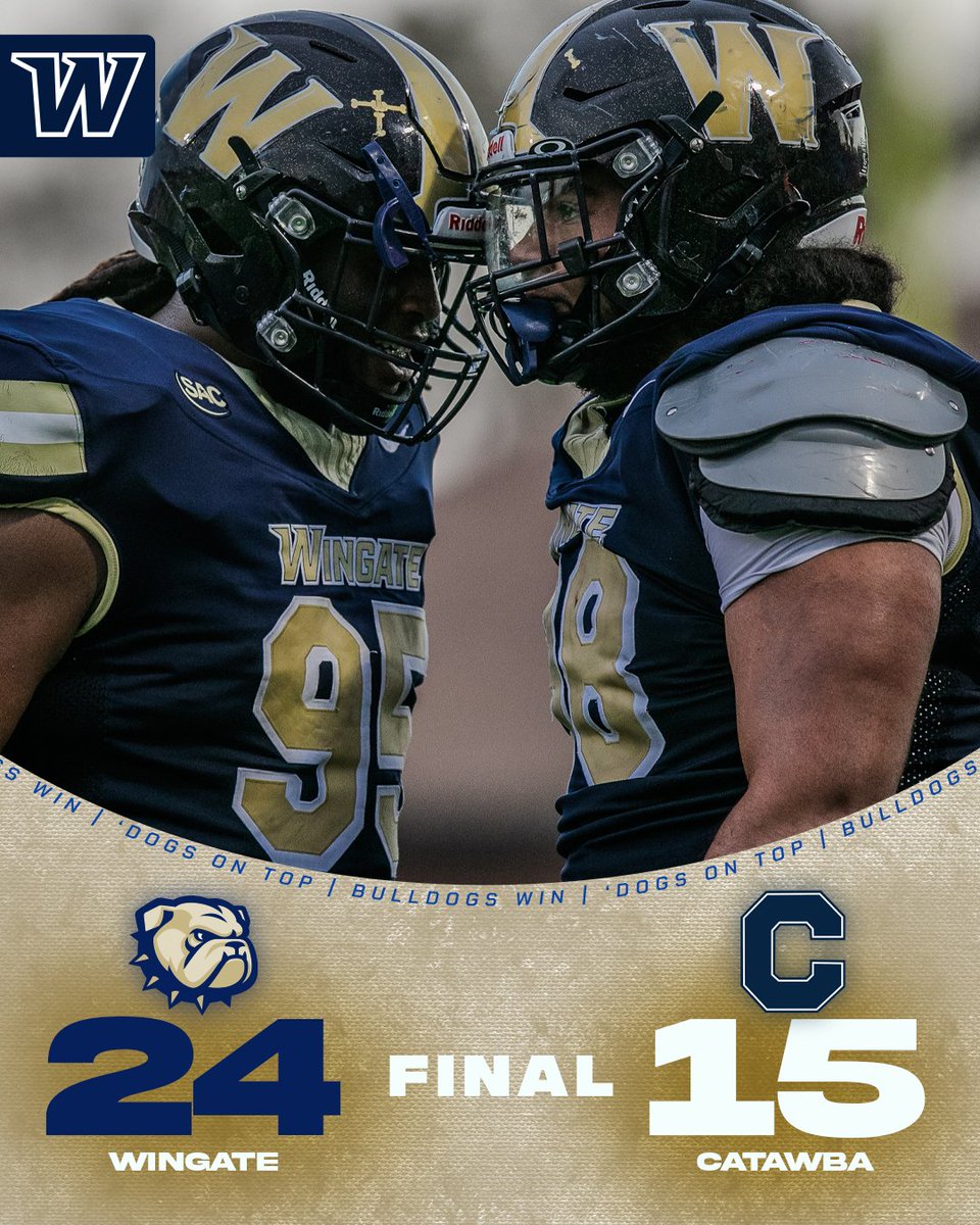 Wingate Bulldogs (@wu_bulldogs) on Twitter photo BULLDOGS WIN!!!!!!
<a href="/WingateFb/">Wingate Bulldogs Football</a> takes down Catawba 24-15 on homecoming to push the winning streak to 4!
Pugh had 140 yards & 2 TDs on 4 carries!
Best led the 'Dogs defense with 10 tackles!
#OneDog BULLDOGS WIN!!!!!!
<a href="/WingateFb/">Wingate Bulldogs Football</a> takes down Catawba 24-15 on homecoming to push the winning streak to 4!
Pugh had 140 yards & 2 TDs on 4 carries!
Best led the 'Dogs defense with 10 tackles!
#OneDog