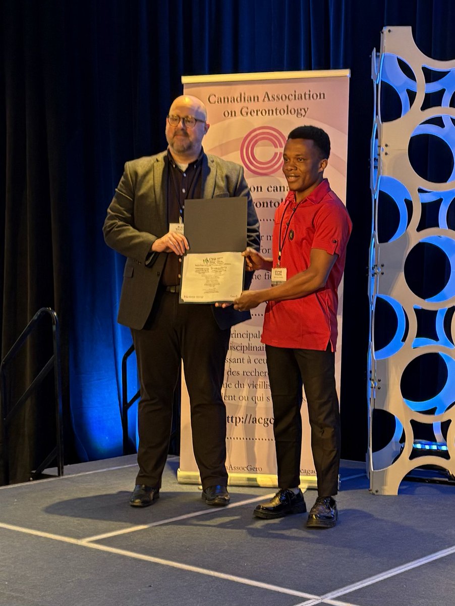 Congrats to 3F Research Group doctoral candidate, Michael Ibekaku, for winning the doctoral poster award at this year's Canadian Association on Gerontology's conference!