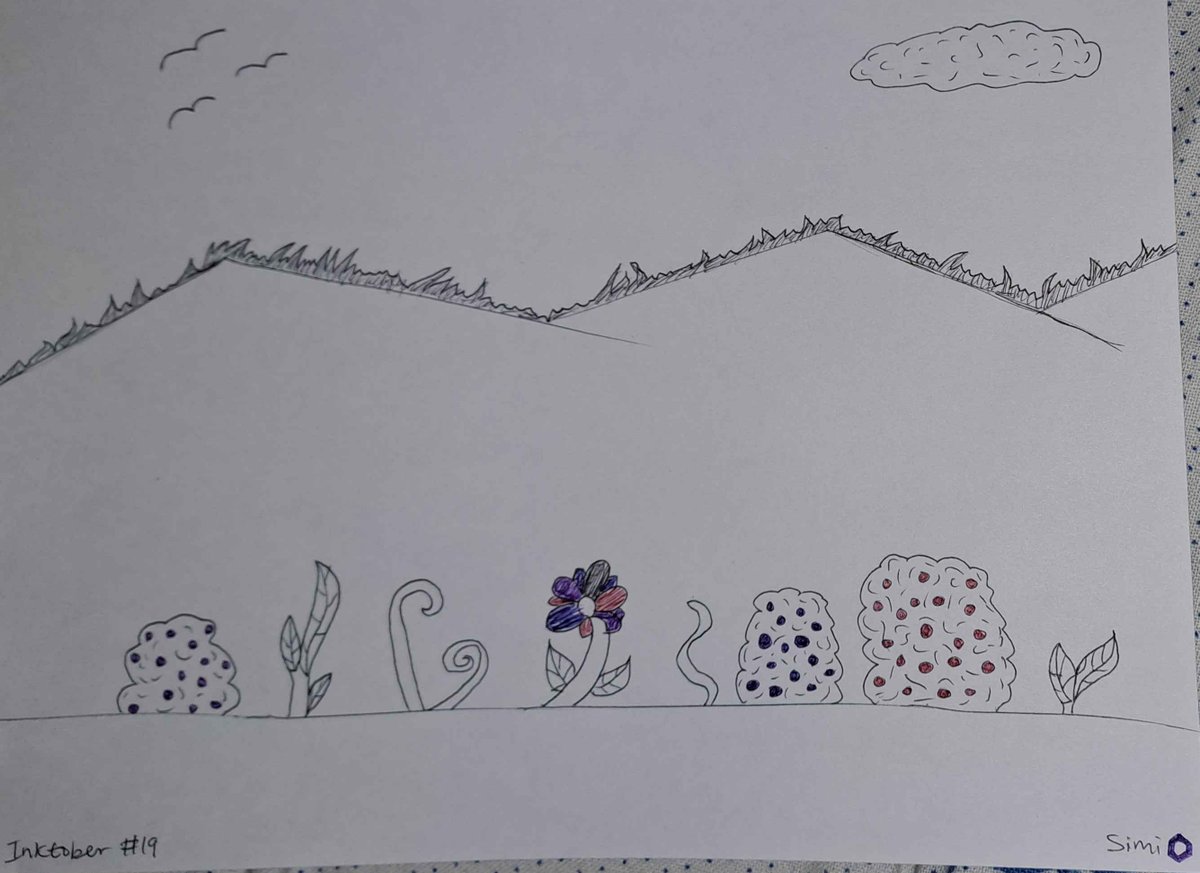 Day 19 of #inktober #inktober2024 
Ridge
A very grassy ridge of a hilly area. Ill be honest, perspective on this image is tough, I am very confused on if the ridge edge is a distant mountain or a nearby cliffside
