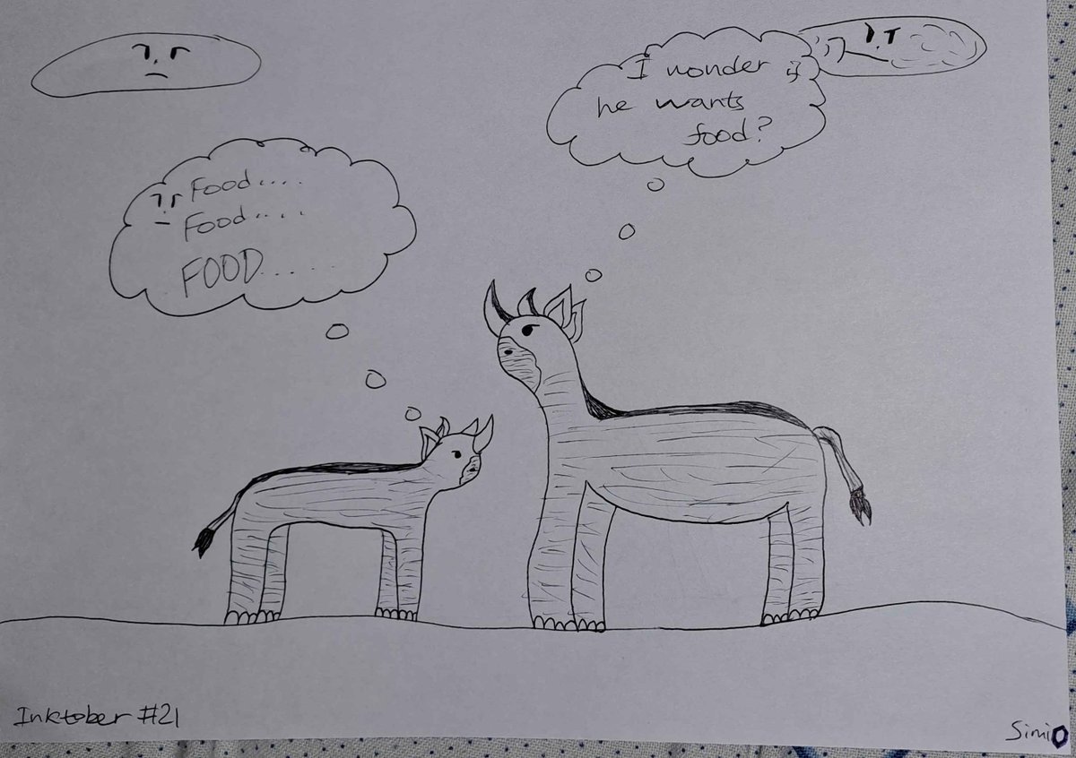 Day 21 of #inktober #inktober2024 
Rhinoceros
Shunnash is so used to drawing horses that she made this Rhino just a bulkier unicorn