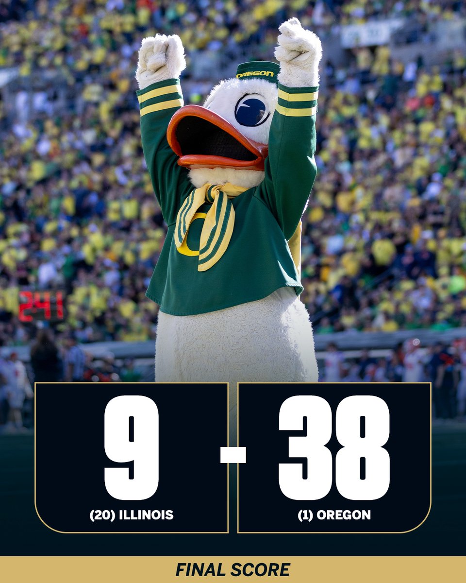 No. 1 Oregon DESTROYED No. 20 Illinois at home by 29 POINTS. 😳 

✅ ORE -22.5 
✅ U 54.5