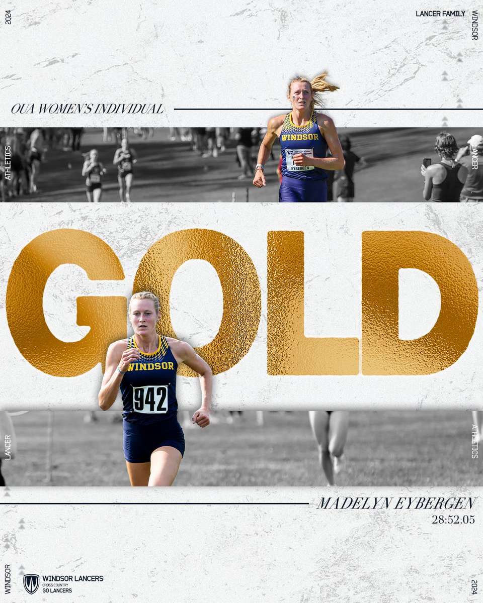 WindsorLancers's tweet photo. Lancer XC star Madelyn Eybergen captured the 🥇 medal at the 2024 OUA XC Championships!

She was named an OUA all-star and runner of the meet crossing the finish line almost ten seconds ahead of the individual silver medalist.

Full story &amp; results at https://t.co/UFB7DAVuBp https://t.co/b24G0ceqwS