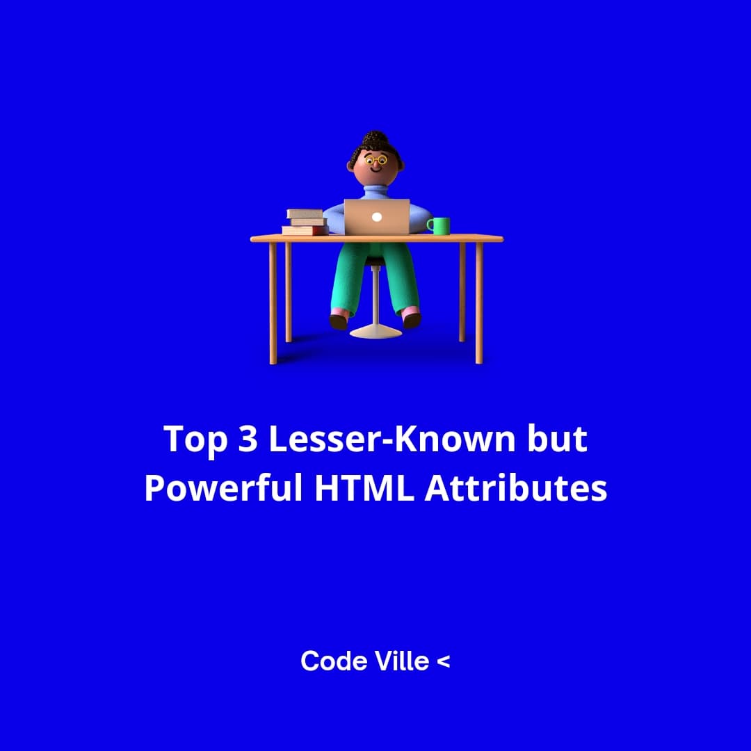 codevilleoff's tweet image. Top 3 Lesser-Known but Powerful HTML Attributes 🦾

Here : instagram.com/p/DBmtAW7ywvO/…

#codeville #html5 #code #programminglife #TipsForLife