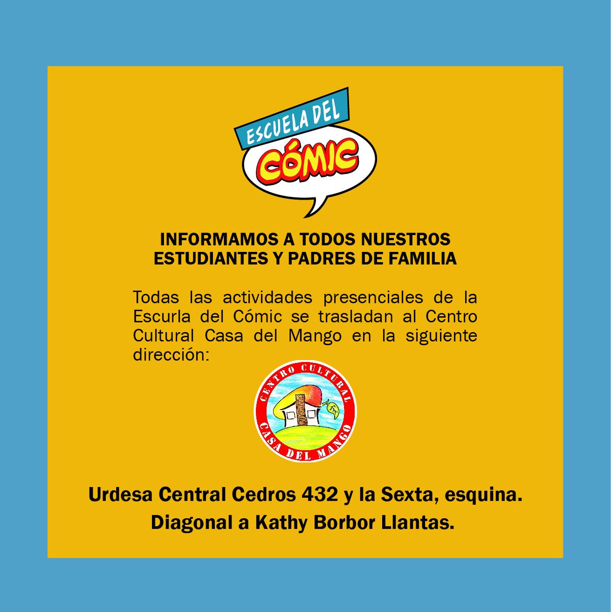 EscueladelComic's tweet photo. #casadelmango #talleres #arte #diseño #muypronto https://t.co/bzC2aEriIg