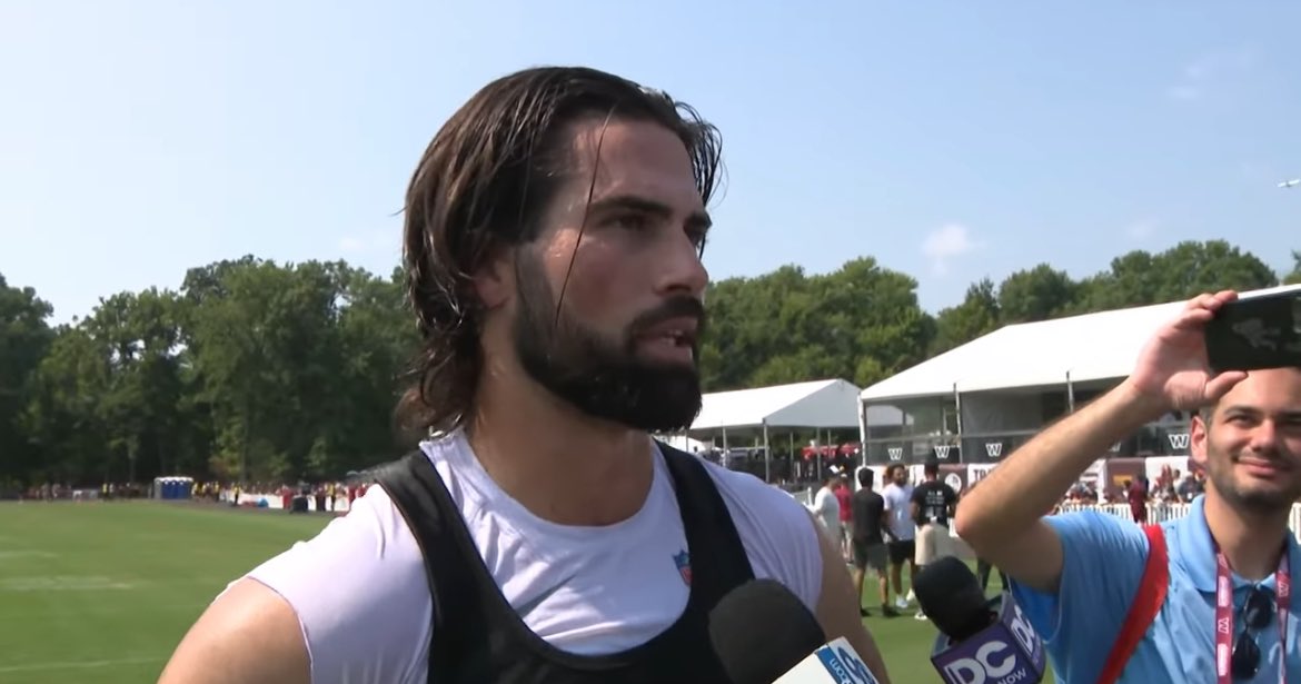 CommiesCentel's tweet photo. Commanders QB Sam Hartman was recently asked about his opinion on the QB situation for Sunday's game vs. the Bears.

"If Jayden can't play then I trust Mariota to whoop their ass. Hell, you could put me in there and I'll smoke that defense. Nothin' special about them. #RaiseHail https://t.co/IoE7dXwXvA