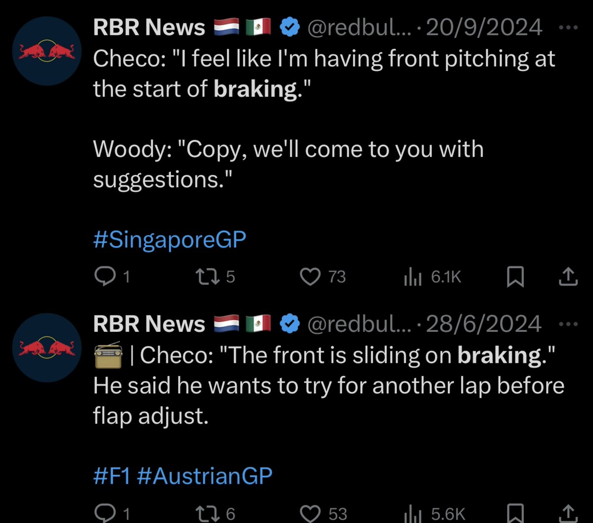 redbulletin's tweet photo. “The first time Checo complained about the brakes”

Are we watching the same 2024 season?

😦😦😦

#MexicoGP https://t.co/hYTtHsRMX4