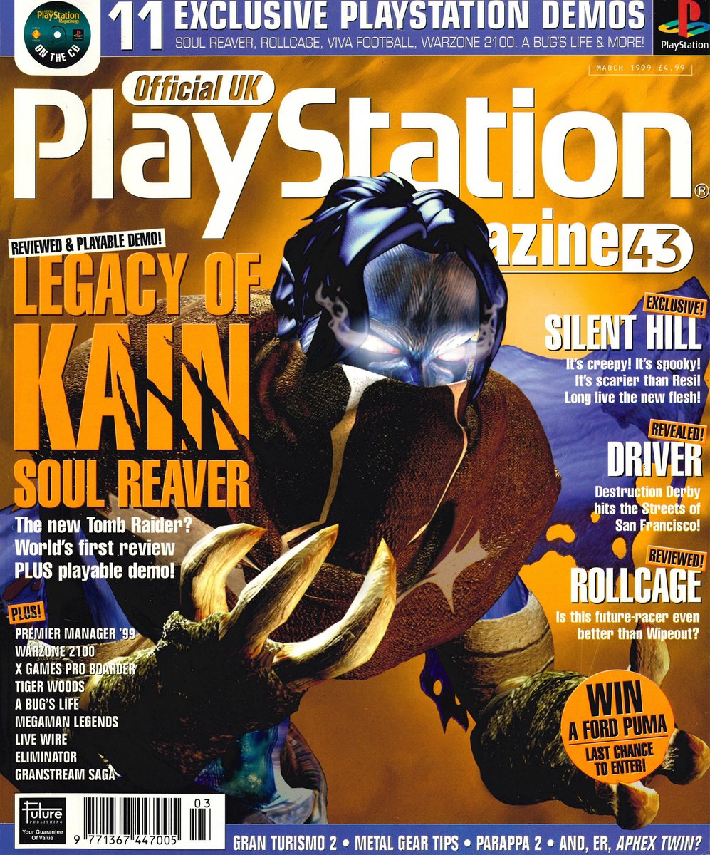 PlayStationPark's tweet photo. Official UK PlayStation Magazine #43, Mar '99 - 'Legacy Of Kain: Soul Reaver' cover. https://t.co/WjsZimUIkB