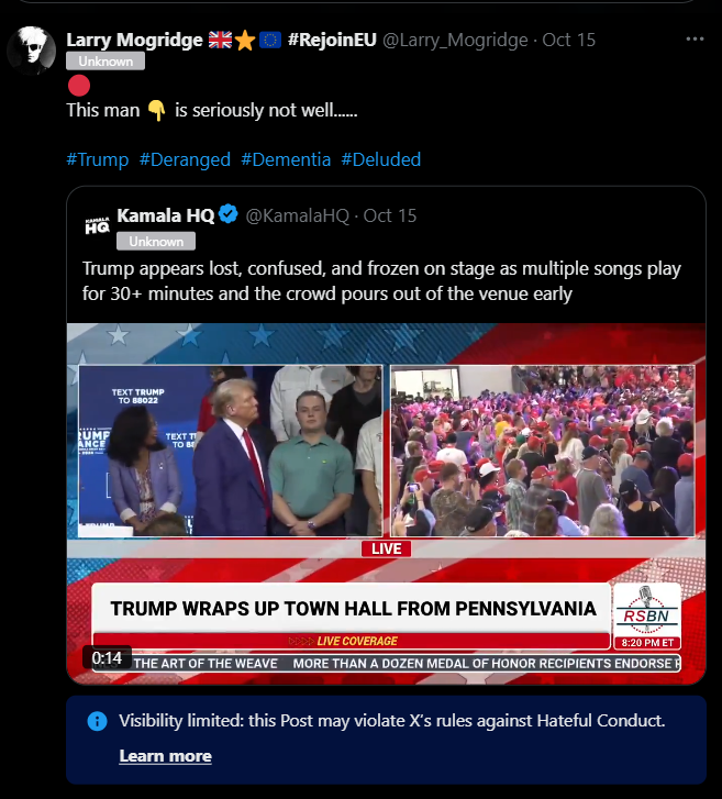 Larry_Mogridge's tweet photo. 🔴
Apparently, pointing to freely available evidence that Trump is a clearly deranged and seriously unwell man is a rule violation.
Who knew.....
#TimeToLeaveTwitter ? https://t.co/h072R3na9O