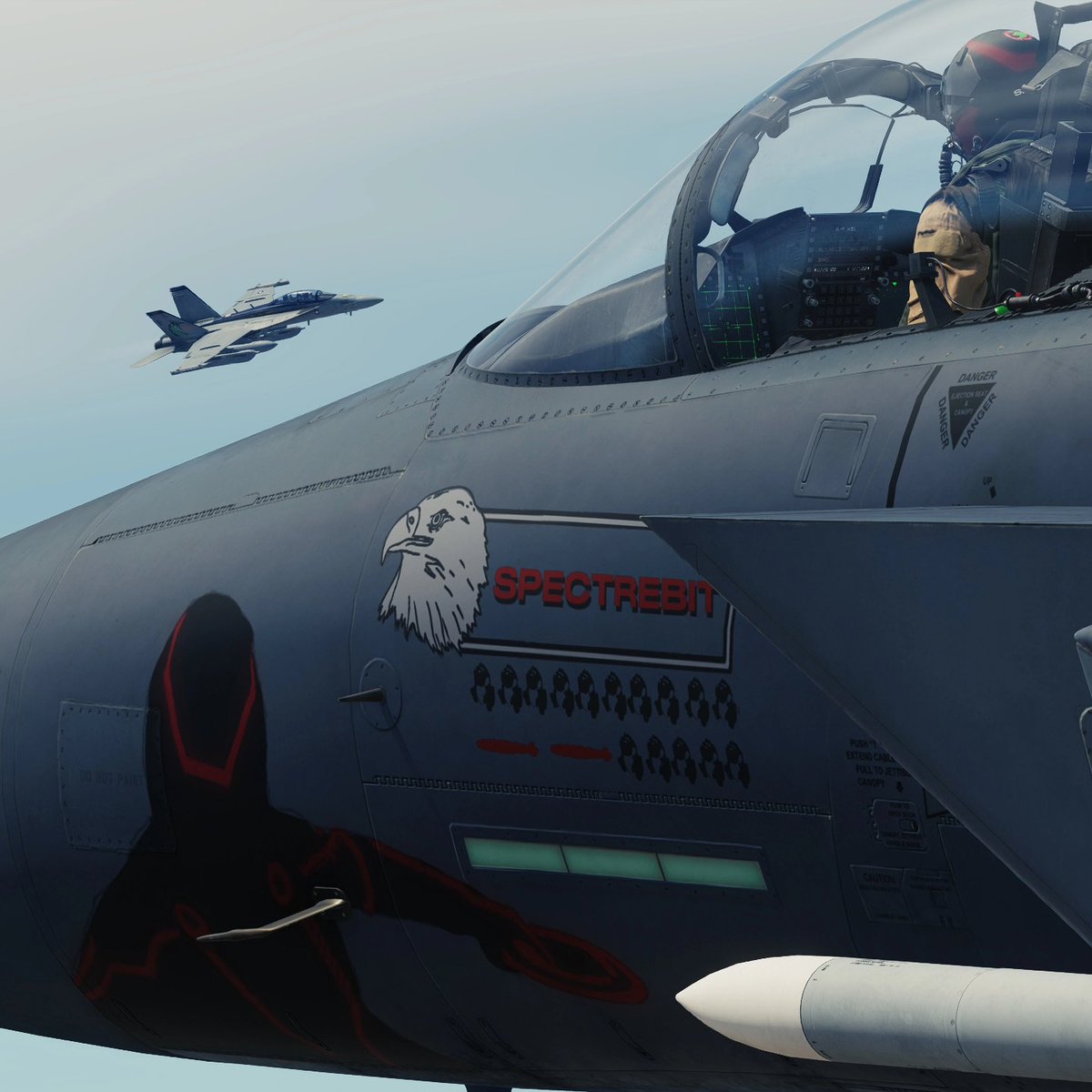 SpectreBit_'s tweet image. A fully funded RAZBAM F-15E crosses pathes with an E/A-18G Growler

@RAZBAM #DCS #PAYRAZBAM