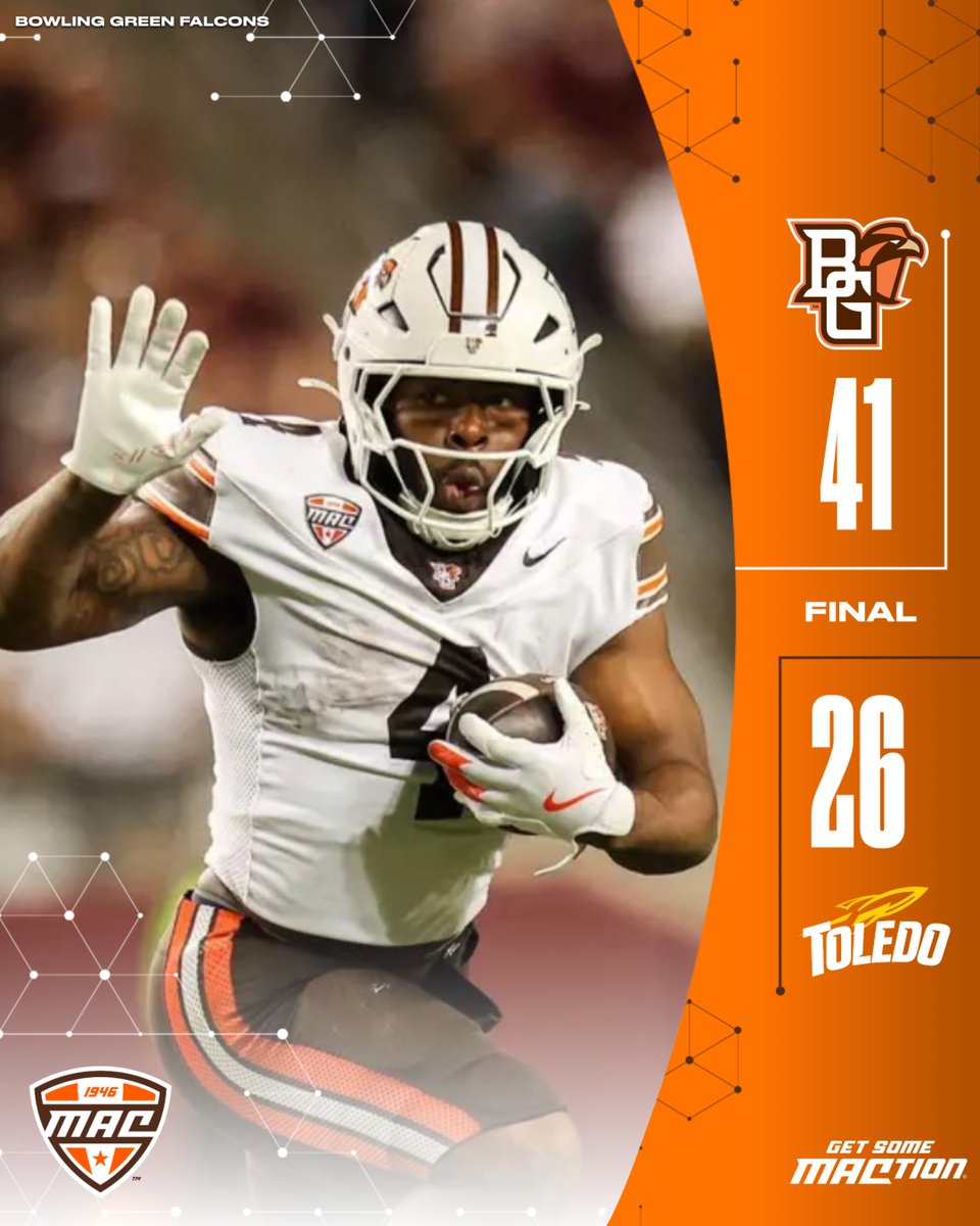 MACSports's tweet photo. The Battle goes to BG 👊

Bowling Green locks down the rivalry W!

@BG_Football | #MACtion https://t.co/SWVXBflx7N