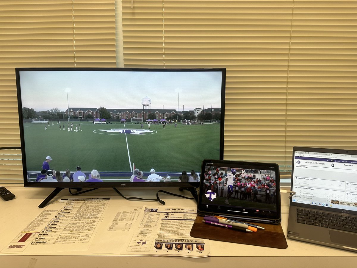 kcrewspxp's tweet image. Final soccer broadcast of the year on deck as @TarletonSoccer hosts @ACU_Soccer at the Tarleton Soccer Complex. First touch at 7 PM on ESPN+! #texannation #bleedpurple #I20rivalry