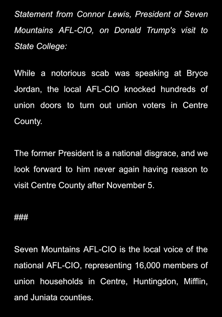 Our statement on the former President's visit to State College.