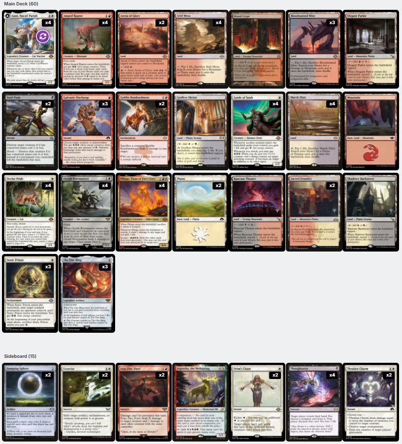 Sam Peagler (@its_sam_peagler) on Twitter photo RC invite number 5 secured!
Played <a href="/Rulerofsome1/">Douglas Bailey (A spicy meatball)</a>'s mardu list and only lost 1 game all day. Ring and Guide are broken, Bowmaster and Fatal Push are better than Blood Moon and Ragavan.
<a href="/fireshoes/">Robert Taylor🔥</a> RC invite number 5 secured!
Played <a href="/Rulerofsome1/">Douglas Bailey (A spicy meatball)</a>'s mardu list and only lost 1 game all day. Ring and Guide are broken, Bowmaster and Fatal Push are better than Blood Moon and Ragavan.
<a href="/fireshoes/">Robert Taylor🔥</a>