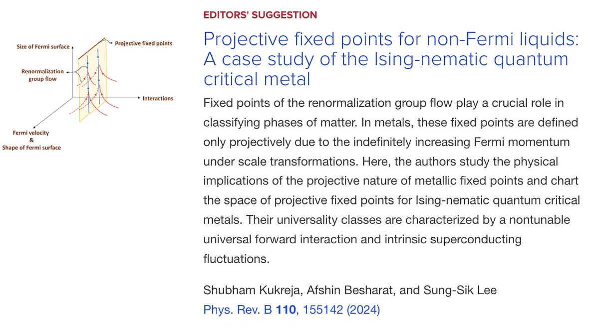 Physical Review B (@physrevb) on Twitter photo PRB Editors' Suggestion: Projective fixed points for #NonFermiLiquids: A case study of the #Ising-#nematic #QuantumCritical #metal
S. Kukreja et al.,
Phys. Rev. B 110, 155142
➡️ go.aps.org/3YsK1it
#EdSugg @APSPhysics <a href="/mcmasterphysics/">McMaster Physics & Astronomy</a> <a href="/Perimeter/">Perimeter Institute</a> <a href="/McMasterU/">McMaster University</a> <a href="/McMasterScience/">McMaster Faculty of Science</a> PRB Editors' Suggestion: Projective fixed points for #NonFermiLiquids: A case study of the #Ising-#nematic #QuantumCritical #metal
S. Kukreja et al.,
Phys. Rev. B 110, 155142
➡️ go.aps.org/3YsK1it
#EdSugg @APSPhysics <a href="/mcmasterphysics/">McMaster Physics & Astronomy</a> <a href="/Perimeter/">Perimeter Institute</a> <a href="/McMasterU/">McMaster University</a> <a href="/McMasterScience/">McMaster Faculty of Science</a>