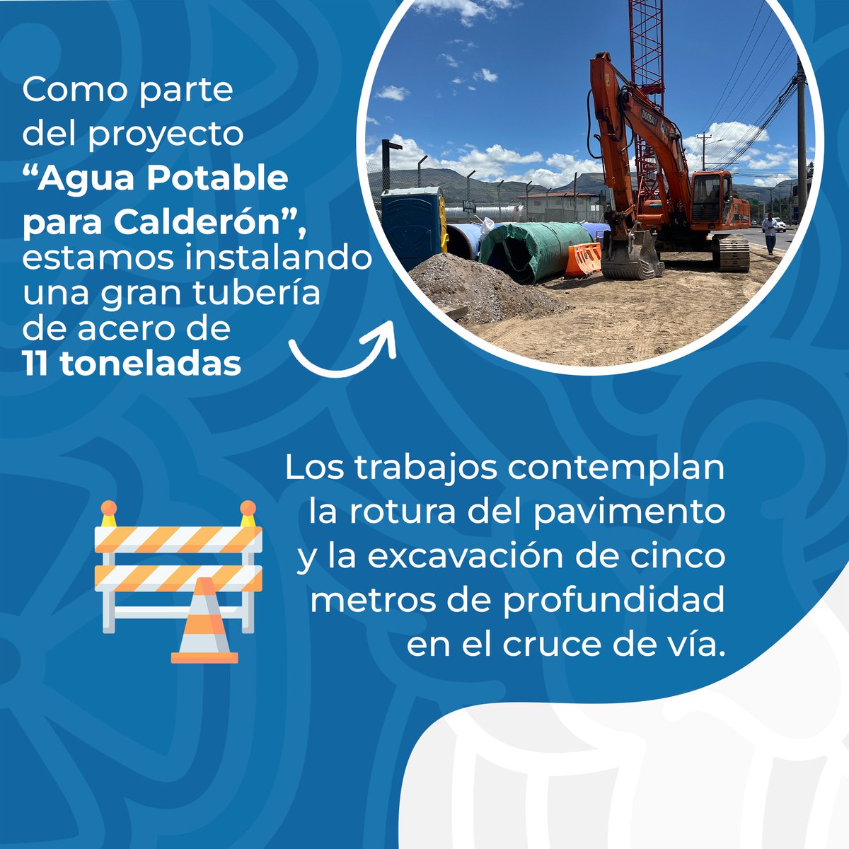 aguadequito's tweet photo. 🚧 #Obras | La Epmaps ejecutará esta obra durante el feriado de Difuntos e Independencia de Cuenca, con el fin de aprovechar la reducción del tráfico vehicular en la zona.

Hasta el momento, se ha colocado 10,1 km de tubería de acero de 1,4  metros de diámetro. La Línea Paluguillo – Puembo tiene una extensión de 14,6 kilómetros y se conecta con la línea Puembo- Calderon (25 kilómetros) hasta llegar a la Planta de Tratamiento de Agua Potable, que tiene una capacidad proyectada de 1.300 litros por segundo.

Conoce la noticia completa 👉 https://t.co/DgYvcrq8Ve

#QuitoRenace 
@MunicipioQuito  @ambientequito