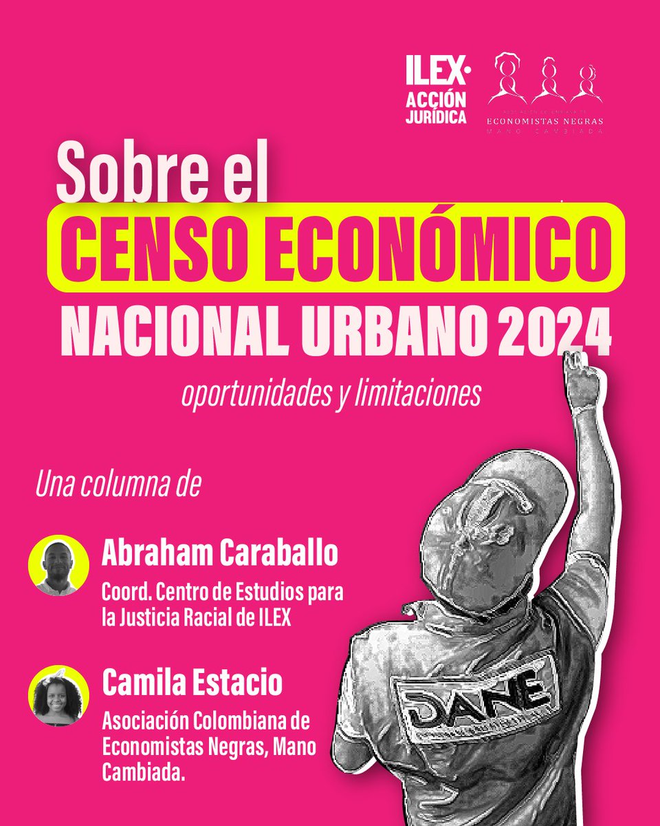 IlexAJ's tweet photo. #Opinión | El Departamento Administrativo Nacional de Estadística (DANE) está desarrollando el Censo Económico Nacional Urbano (CENU) de Colombia 2024. Esta estadística está destinada a recopilar información sobre empresas, establecimientos, viviendas con actividad económica visible y vendedores ambulantes, ubicados en las cabeceras municipales y centros poblados del país.

El objetivo principal del CENU 2024 es contar con datos actualizados sobre las actividades económicas en sectores como la industria, el comercio, los servicios, la construcción, el transporte, la administración pública, defensa entre otros sectores en las cabeceras municipales y centros poblados del territorio nacional.

Hasta ahora, la ausencia de datos desagregados por pertenencia étnico-racial y género ha resultado en la invisibilización de ciertos grupos poblacionales dentro del ámbito económico, perpetuando una visión sesgada y limitada del desarrollo empresarial y económico en Colombia. La falta de datos tiende a homogeneizar a diferentes actores sin considerar las profundas desigualdades estructurales que existen.

Lee la columna completa  link: https://t.co/bkxOKUeZ2o