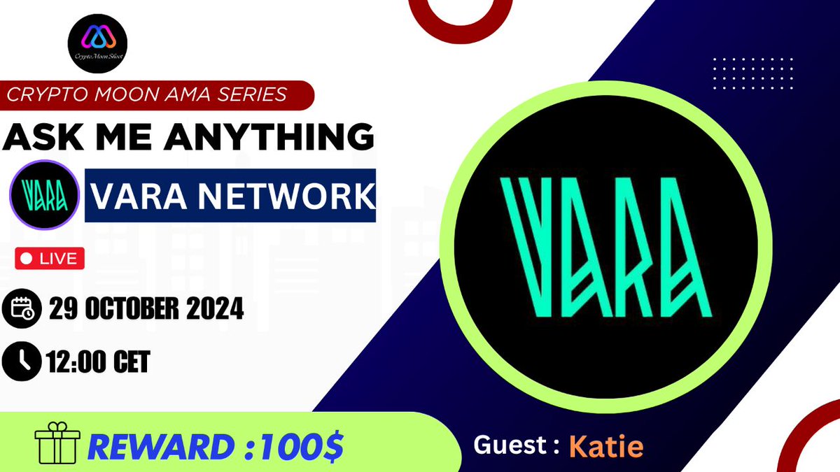 CryptomoonTW's tweet photo. 🎙️ Join us Our special next #X_Space  with @VaraNetwork_Global 

🕰️  29 October  2024 at : 12:00 CET

👑 Reward : 100$ #USDT

Venue : https://t.co/hU2BqOlmJk

1⃣ Follow :

https://t.co/VETX08mQfz
 &amp; 
https://t.co/6Xm6FW0Apy

2️⃣ Like Retweet and Comment your Questions https://t.co/OnQVNAkCIG