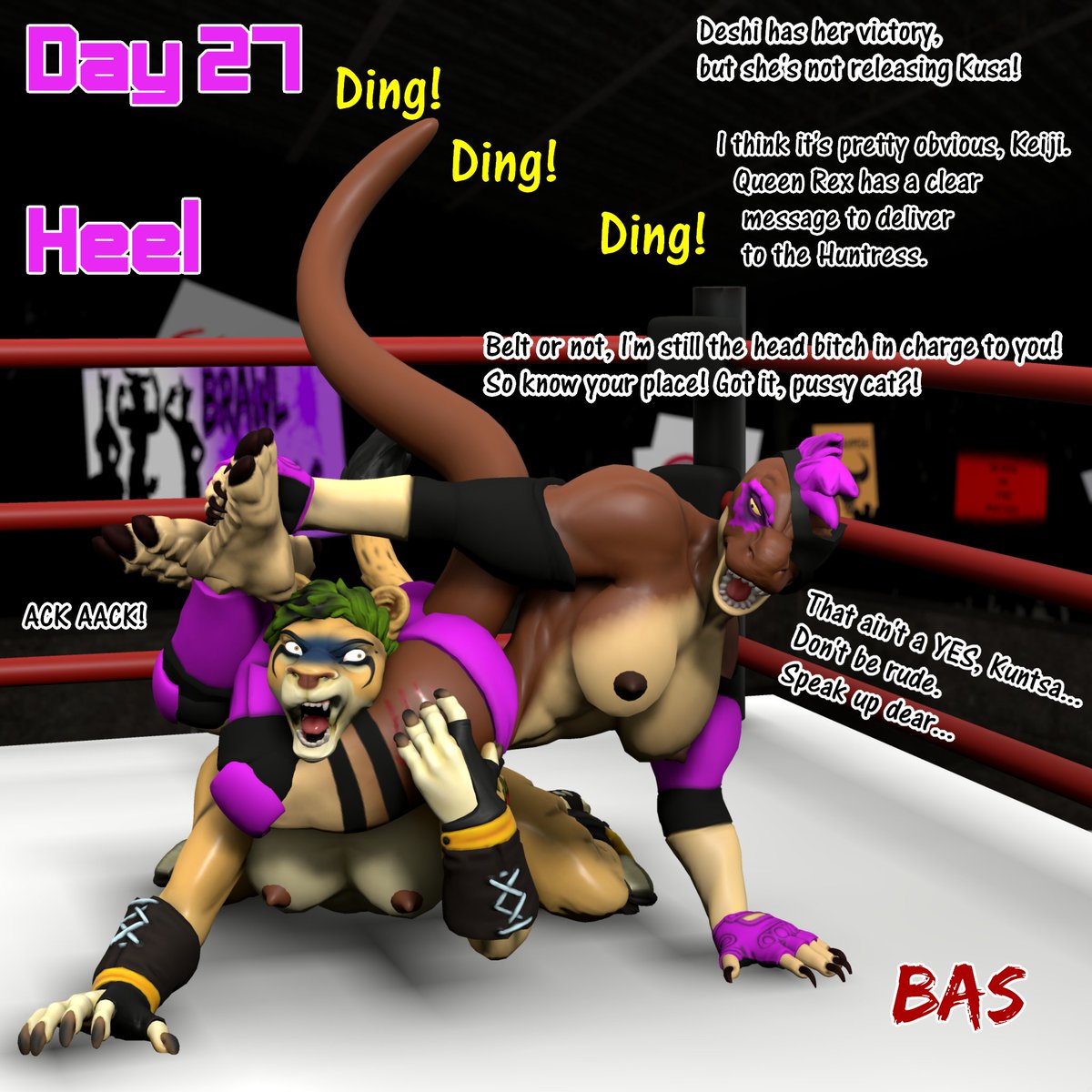 #FIGHTOBER #Fightober2024

Day 27: Heel

Between two ruthless ladies like Kusa and Deshi, Deshi is definitely the bigger heel. And that's something she's more than willing to remind her ambitious peers.

#Wrestling #Furry