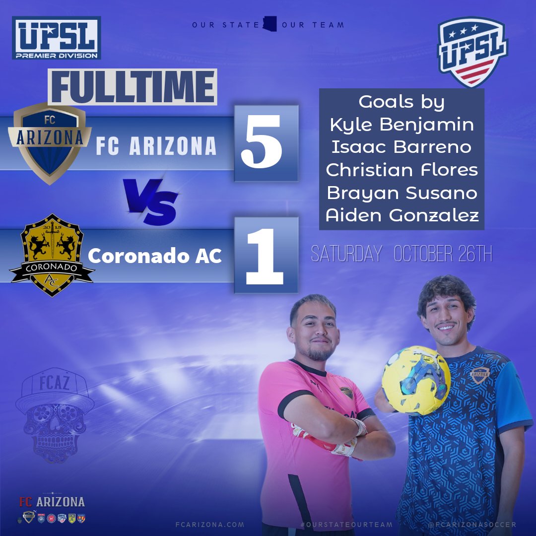Full-time Score Update! 5-1 FC ARIZONA U23 taking the win over RSL EA2!
 When it comes to full-time scores, FC ARIZONA doesn't mess around! ⚽️🔥  
5-1 against Coronado AC