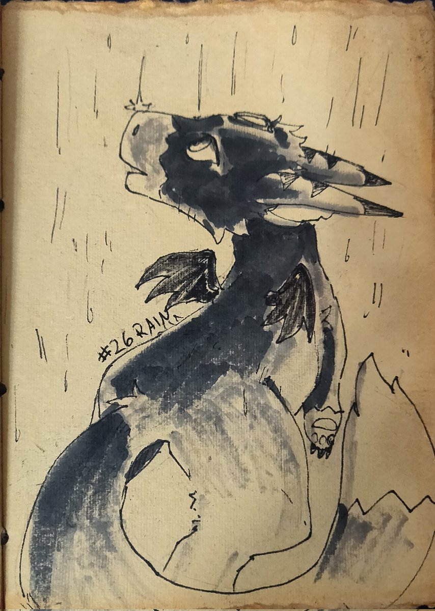 WhateverCryptid's tweet image. Standing in the rain 
--- 
#inktober2024 #drawtober2024 #rain #Digimon #digimonfanart #dorumon 
---