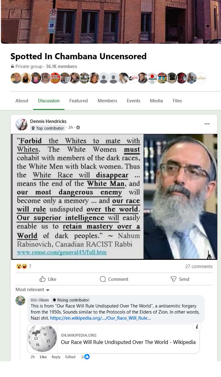 In the closing weeks of the November 2024 election, the local facebook "uncensored" groups start going beyond their typical role as a "safe space" for white nationalists.

The sheer amount of overt white supremacist and even neo-Nazi crap popping up is unreal: