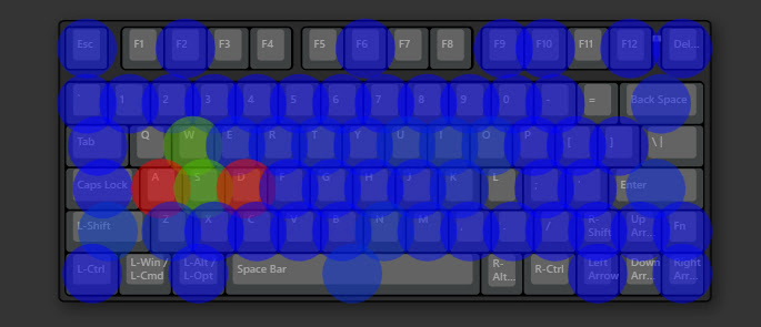 先日購入したキーボード、押した回数を可視化出来るんだけど、昨日シルロやりすぎてこうなってたw