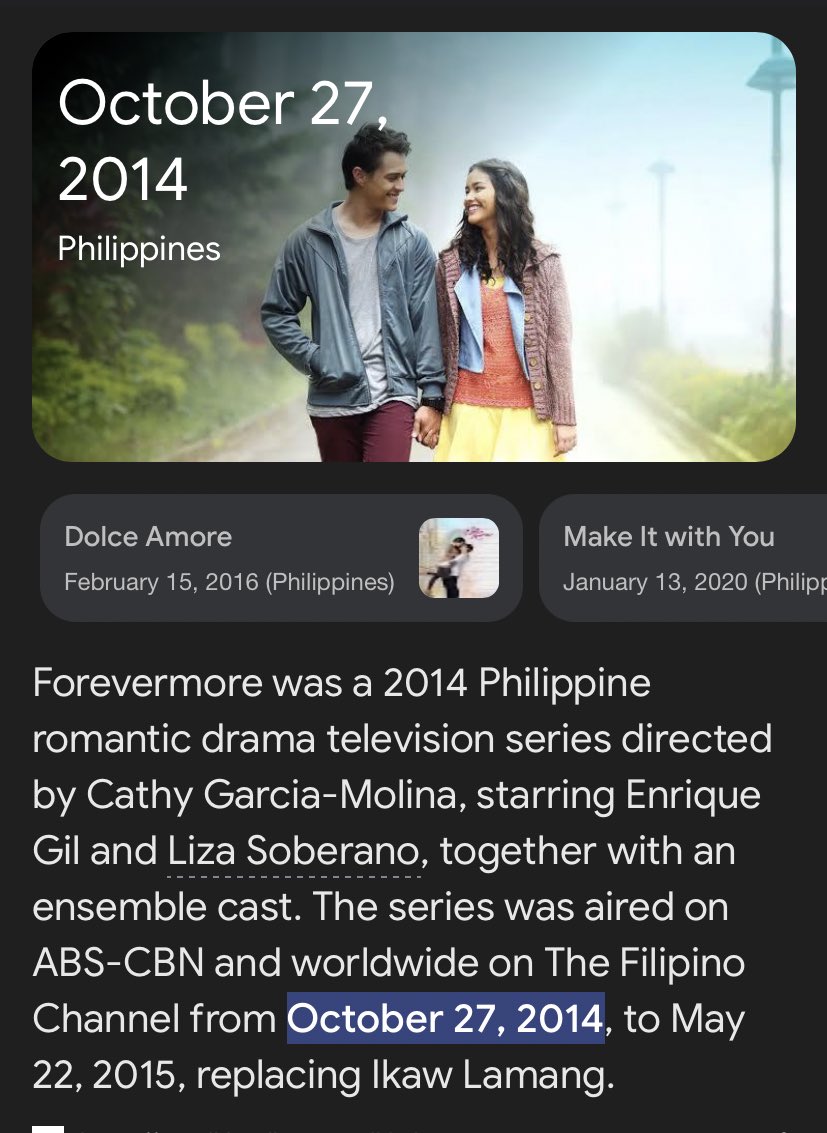 ralfpedrosa's tweet photo. Today marks the 10th year anniversary of one of the greatest romantic drama tv series of ABS CBN, Forevermore 🍓 Happy one decade Xander and Agnes!

@lizasoberano @itsenriquegil 
#LizQuen #Forevermore https://t.co/p4Acm1qeyg