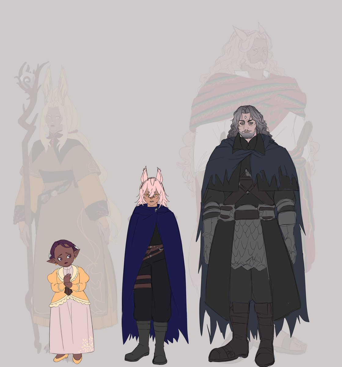 very rough roughs of Kira’s parents, bio and of the “found orphan in my backyard” variety